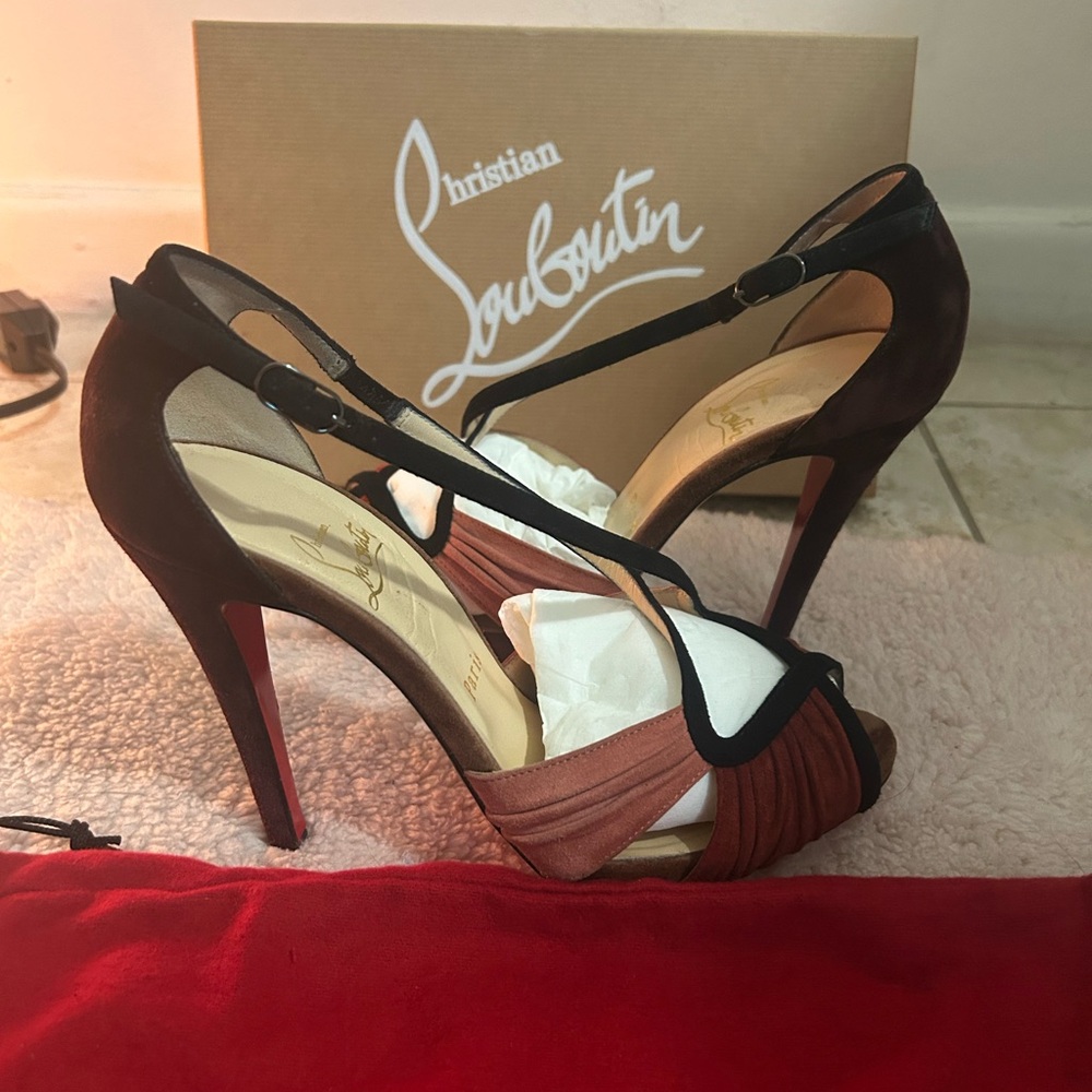 Christian Louboutin Black and Brown Strappy Heels